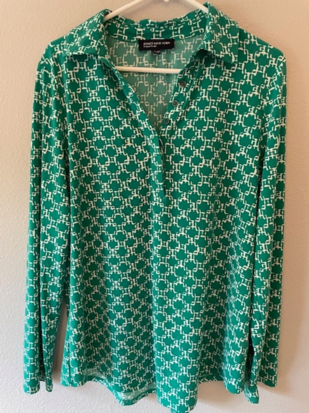 Jones New York Signature Green Geometric Collared Top – XL